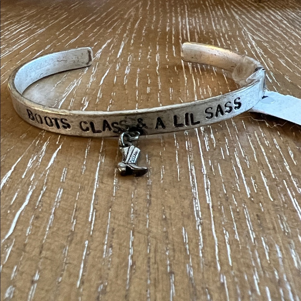 Bourbon and Boots Silver Tone Cuff Bracelet NEW